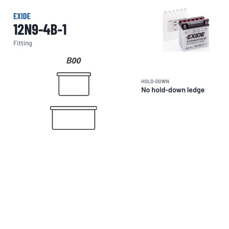 Bateria de mota Exide 12N9-4B-1 12V 9Ah 85A – terminal e fixação