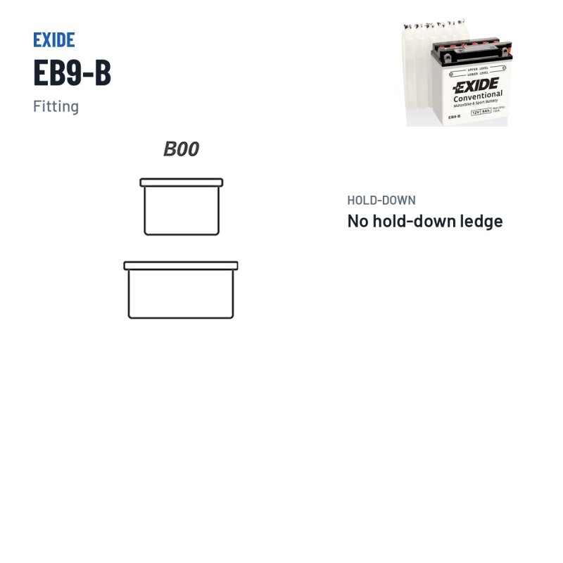 Batterie moto Exide EB9-B 12V 9Ah 100A – bornes et fixation