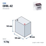 Motorcycle battery Exide EB10L-A2 12V 11Ah 130A – dimensions 135 × 90 × 145 mm