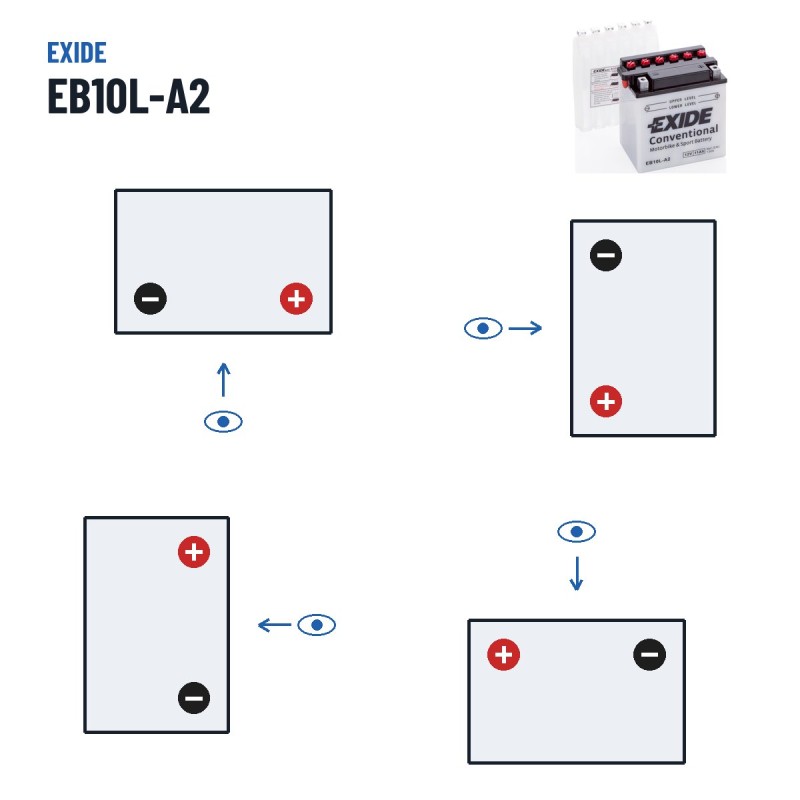 Batería de moto Exide EB10L-A2 12V 11Ah 130A | baterias.com