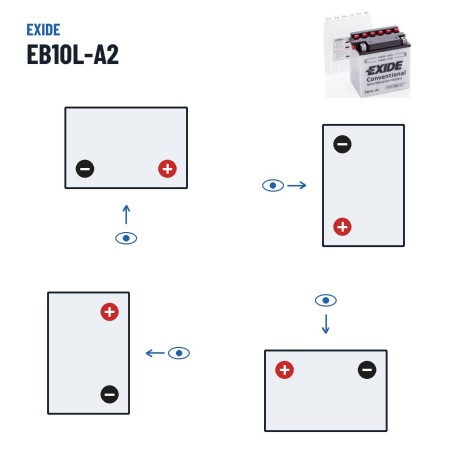 Motorcycle battery Exide EB10L-A2 12V 11Ah 130A – polarity (layout 0, + right)