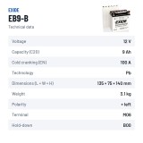 Motorcycle battery Exide EB9-B 12V 9Ah 100A | baterias.com