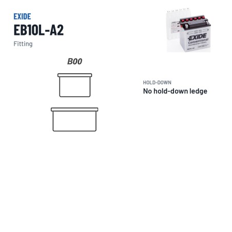 Motorcycle battery Exide EB10L-A2 12V 11Ah 130A – terminal and hold-down