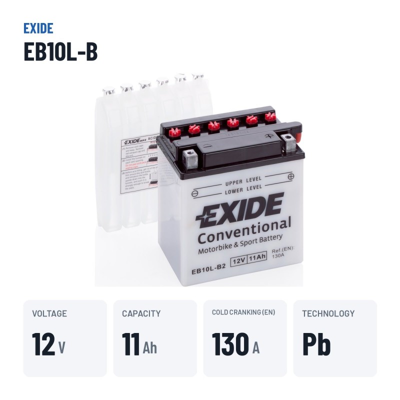 Batteria moto Exide EB10L-B2 12V 11Ah 130A | baterias.com
