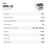 Motorcycle battery Exide EB10L-A2 12V 11Ah 130A – technical data