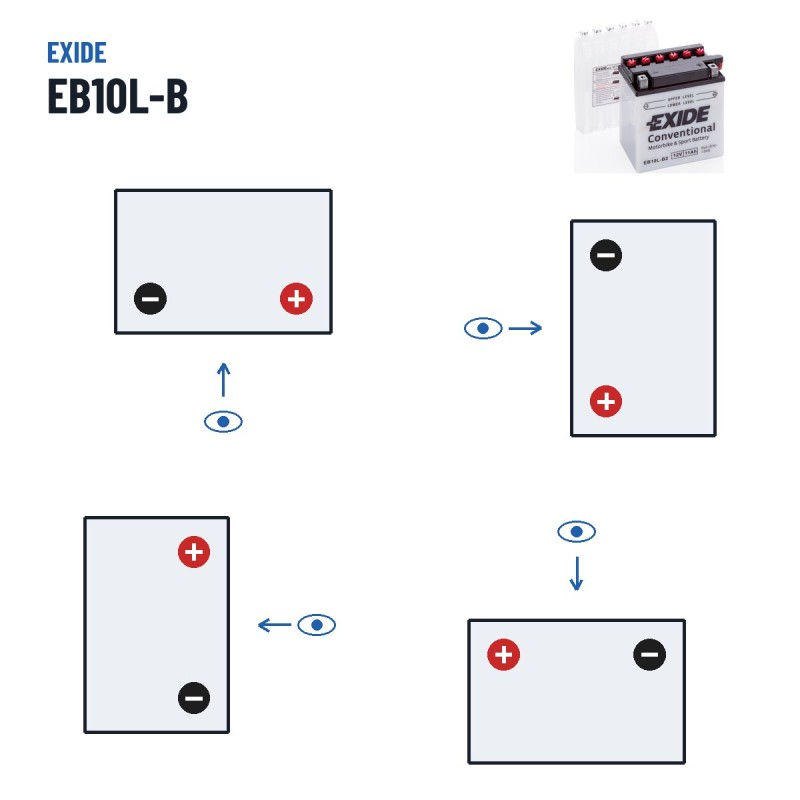 Batteria moto Exide EB10L-B2 12V 11Ah 130A | baterias.com