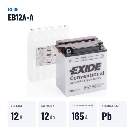 Bateria de mota Exide EB12A-A 12V 12Ah 165A | baterias.com