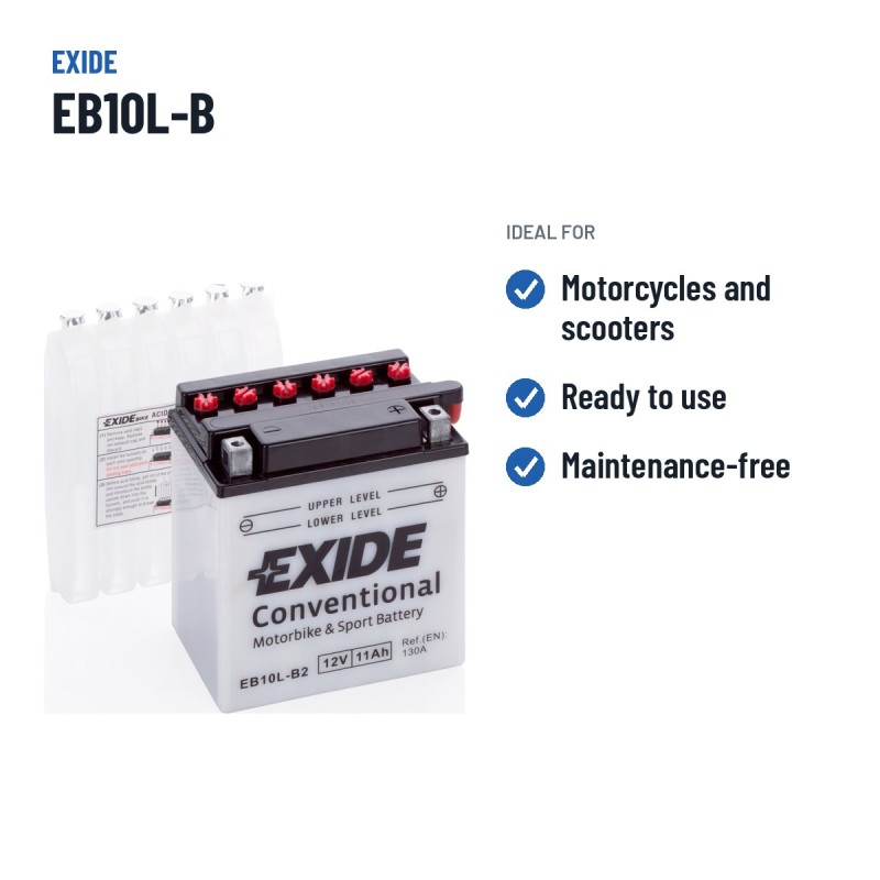 Batteria moto Exide EB10L-B2 12V 11Ah 130A | baterias.com