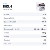 Batteria moto Exide EB10L-B2 12V 11Ah 130A | baterias.com