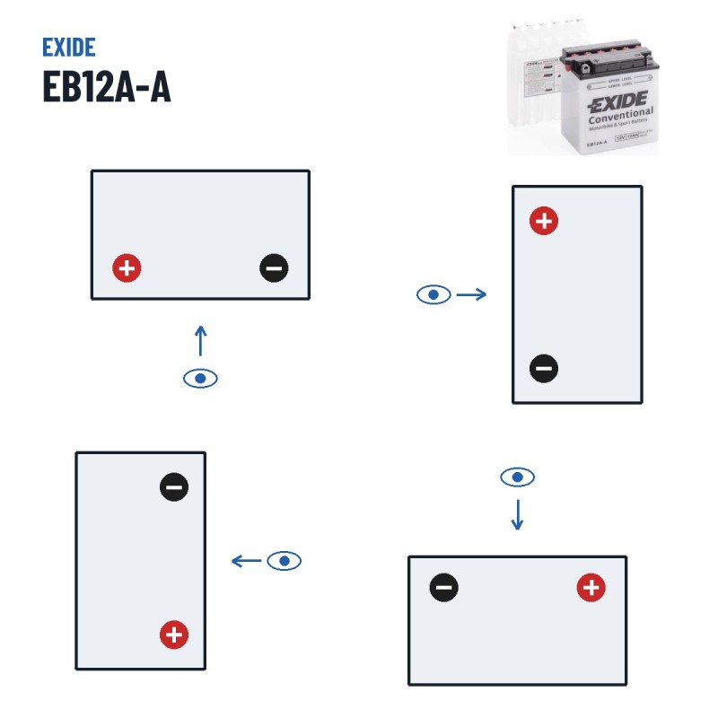 Bateria de mota Exide EB12A-A 12V 12Ah 165A | baterias.com