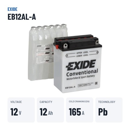 Motorradbatterie Exide EB12AL-A 12V 12Ah 165A | baterias.com