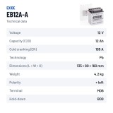 Motorradbatterie Exide EB12A-A 12V 12Ah 165A – technische Daten