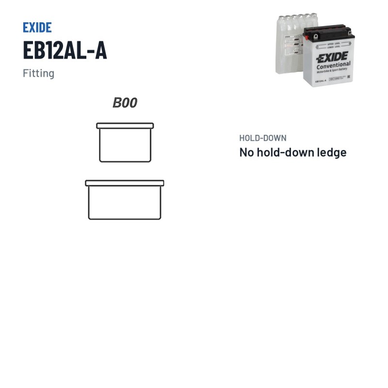Batteria moto Exide EB12AL-A 12V 12Ah 165A – terminali e fissaggio