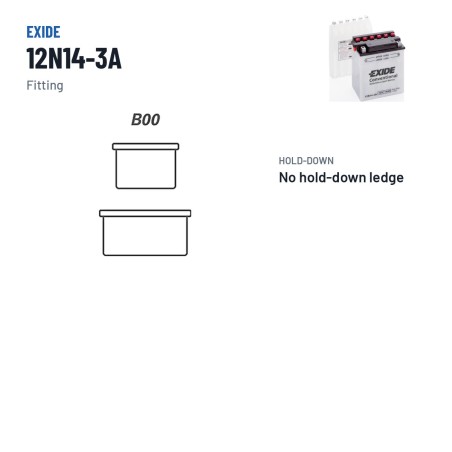Bateria de mota Exide 12N14-3A 12V 14Ah 130A – terminal e fixação