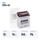 Motorcycle battery Exide EB14-A2 12V 14Ah 145A | baterias.com