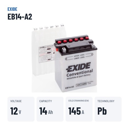 Motorradbatterie Exide EB14-A2 12V 14Ah 145A | baterias.com