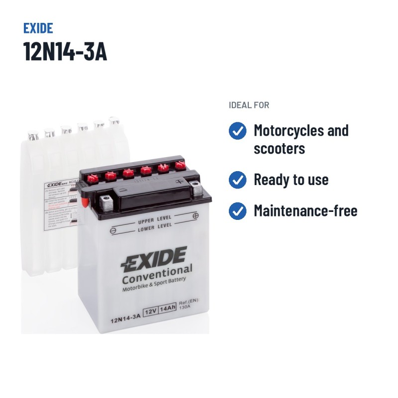 Batteria moto Exide 12N14-3A 12V 14Ah 130A – usi consigliati
