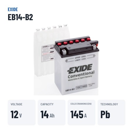 Batería de moto Exide EB14-B2 12V 14Ah 145A | baterias.com