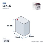 Motorcycle battery Exide EB14-A2 12V 14Ah 145A | baterias.com