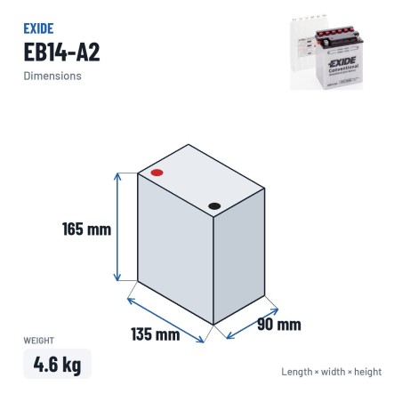 Motorcycle battery Exide EB14-A2 12V 14Ah 145A | baterias.com