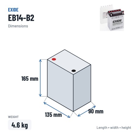 Batería de moto Exide EB14-B2 12V 14Ah 145A | baterias.com