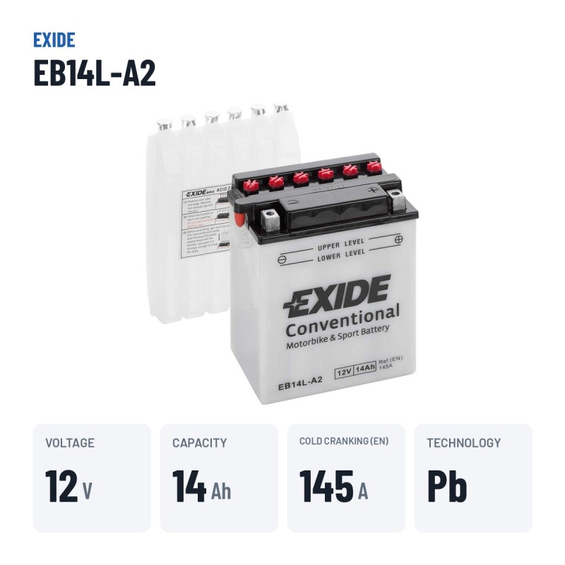 Bateria de mota Exide EB14L-A2 12V 14Ah 145A – dados principais