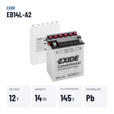 Motorradbatterie Exide EB14L-A2 12V 14Ah 145A – wichtigste Daten