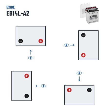 Bateria de mota Exide EB14L-A2 12V 14Ah 145A – polaridade (esquema 0, + direita)