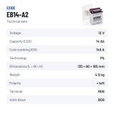 Motorradbatterie Exide EB14-A2 12V 14Ah 145A | baterias.com