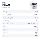 Batería de moto Exide EB14-B2 12V 14Ah 145A | baterias.com