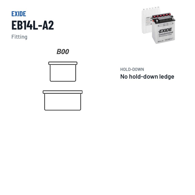 Motorradbatterie Exide EB14L-A2 12V 14Ah 145A – Pole und Befestigung