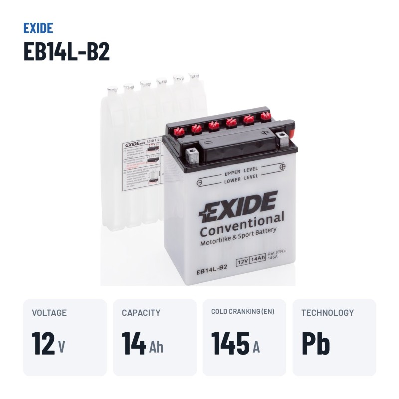 Batterie moto Exide EB14L-B2 12V 14Ah 145A – caractéristiques clés