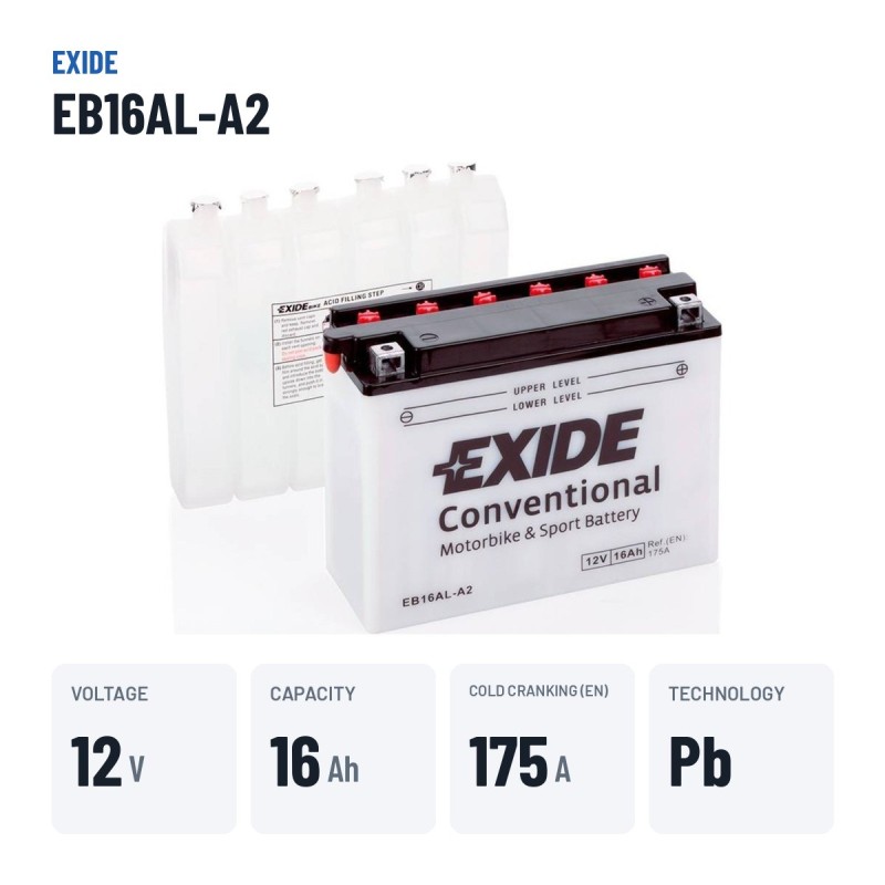 Batterie moto Exide EB16AL-A2 12V 16Ah 175A – caractéristiques clés