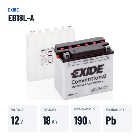 Motorcycle battery Exide EB18L-A 12V 18Ah 190A | baterias.com