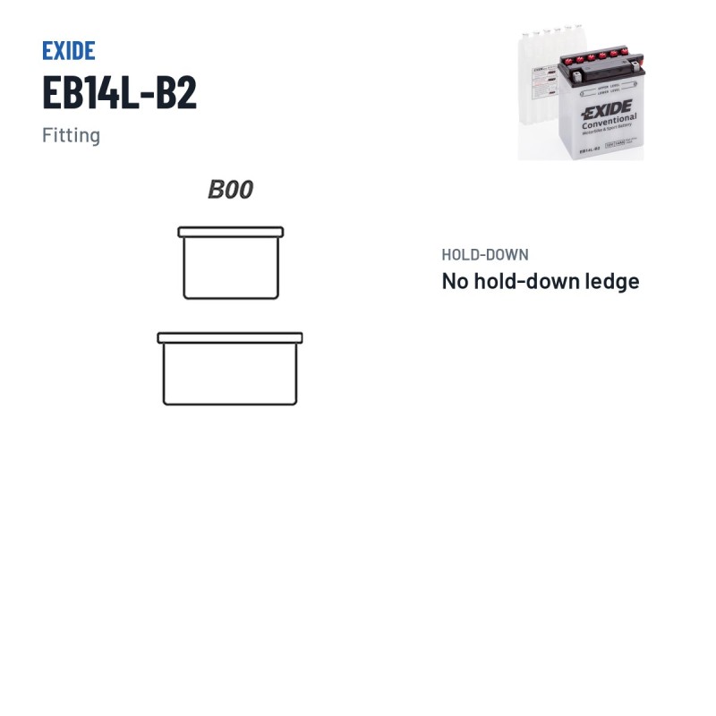 Batterie moto Exide EB14L-B2 12V 14Ah 145A – bornes et fixation