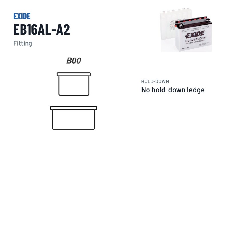 Batterie moto Exide EB16AL-A2 12V 16Ah 175A – bornes et fixation