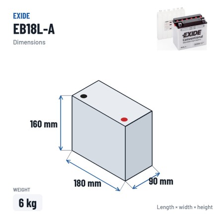 Motorcycle battery Exide EB18L-A 12V 18Ah 190A | baterias.com