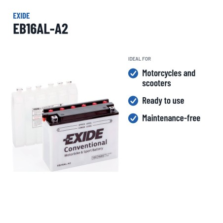 Batería de moto Exide EB16AL-A2 12V 16Ah 175A – usos recomendados