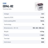 Batterie moto Exide EB14L-B2 12V 14Ah 145A – fiche technique