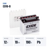 Motorcycle battery Exide EB16-B 12V 19Ah 190A – key specs
