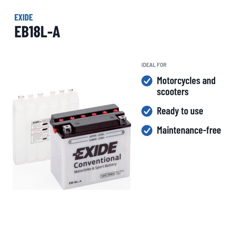 Batería de moto Exide EB18L-A 12V 18Ah 190A – usos recomendados