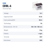 Motorcycle battery Exide EB18L-A 12V 18Ah 190A | baterias.com