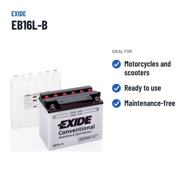 Motorradbatterie Exide EB16L-B 12V 19Ah 190A – empfohlene Einsatzbereiche