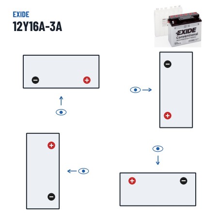 Motorradbatterie Exide 12Y16A-3A 12V 20Ah 210A – Polarität (Schaltung 0, + rechts)