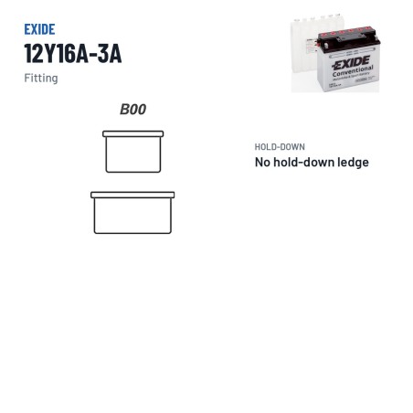 Bateria de mota Exide 12Y16A-3A 12V 20Ah 210A – terminal e fixação