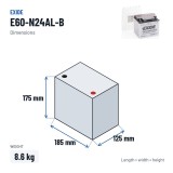 Batería de moto Exide E60-N24AL-B 12V 28Ah 280A – medidas 185 × 125 × 175 mm