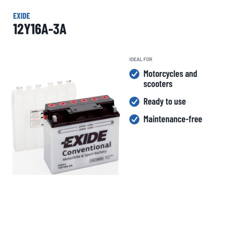Bateria de mota Exide 12Y16A-3A 12V 20Ah 210A – utilizações recomendadas