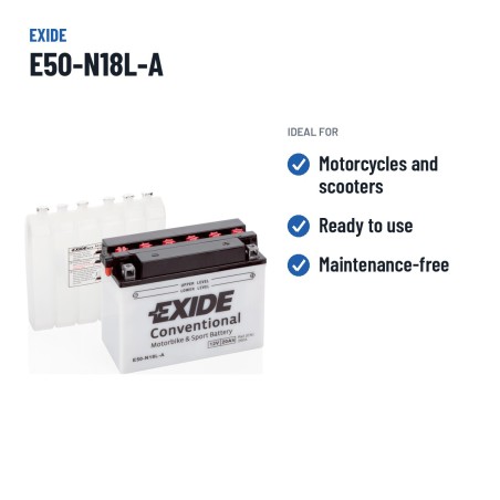 Batería de moto Exide E50-N18L-A 12V 20Ah 260A – usos recomendados