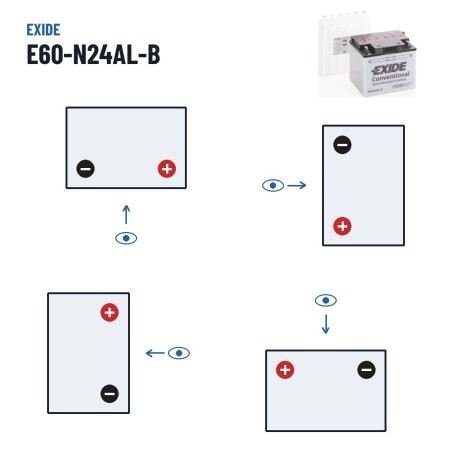 Batería de moto Exide E60-N24AL-B 12V 28Ah 280A – polaridad (esquema 0, + derecha)
