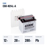 Motorradbatterie Exide E60-N24L-A 12V 28Ah 280A – wichtigste Daten
